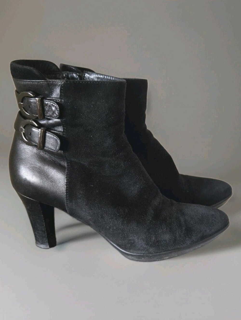 Aquatalia Weatherproof Black Suede Ankle Boots, Stiletto, 7.5